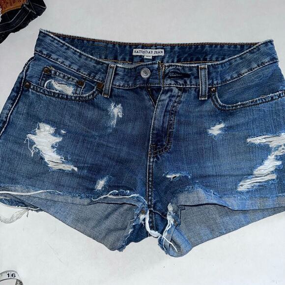 Y2k Ralph Lauren polo mid rise distressed denim shorts sz 6 - Picture 1 of 5